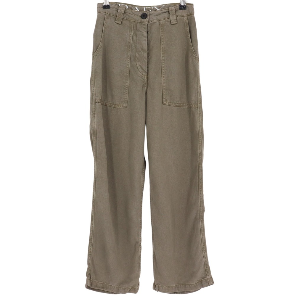 Raey Womens Wide Leg Cargo Utility Pants Olive Green Twill Size 4 High Rise